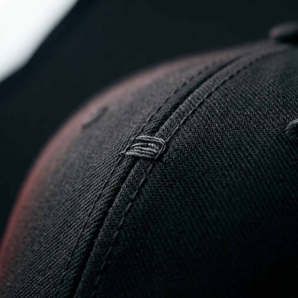 Macro close-up of the Scalura™ cap fabric and stitching