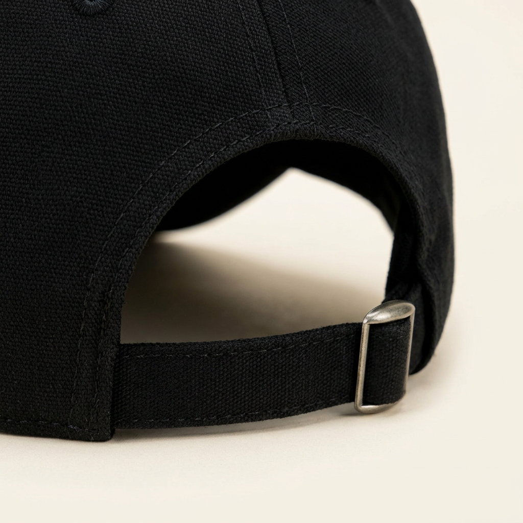 Close-up of the rear adjustment strap and stitching