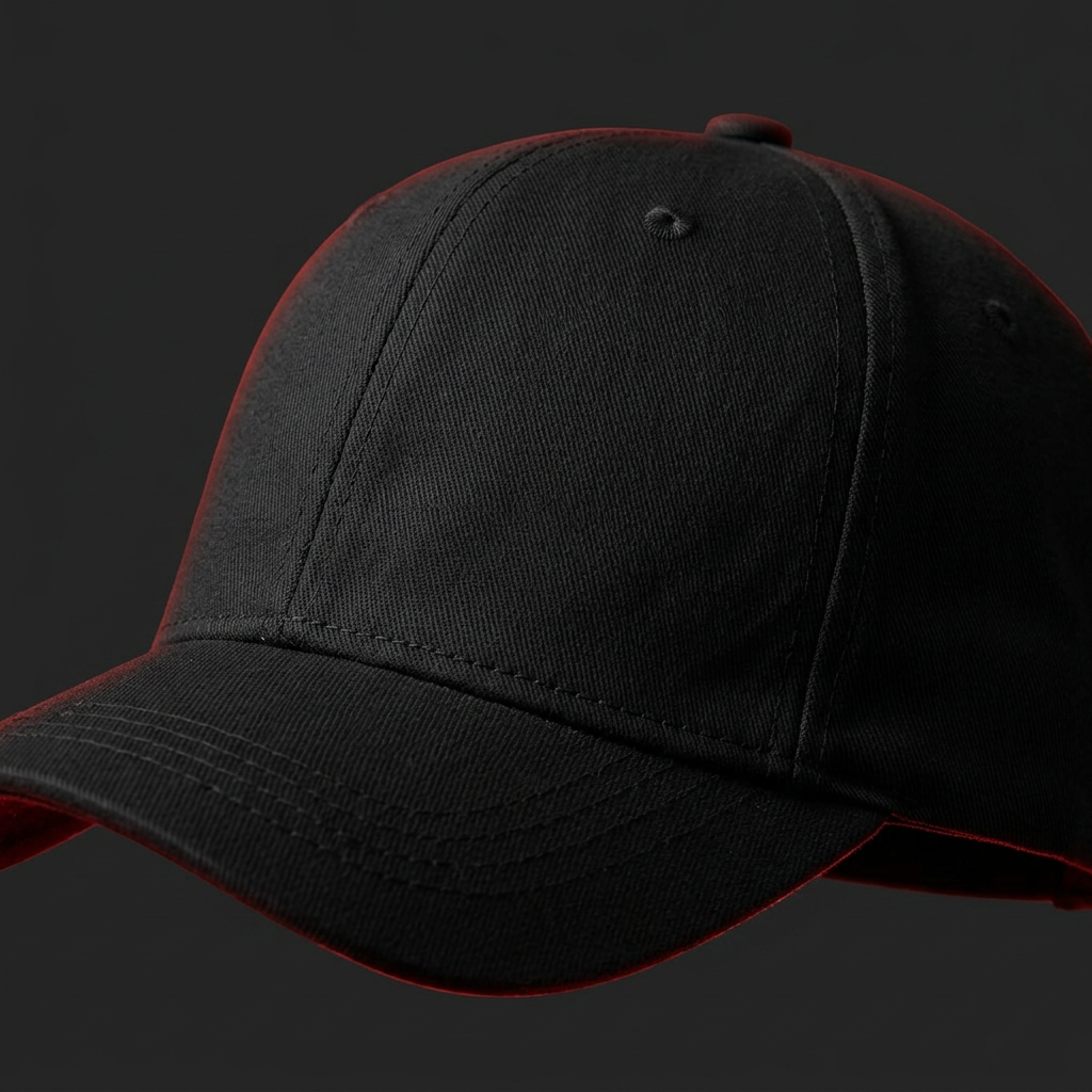 Close-up of the Scalura™ cap crown under deep-red studio lighting